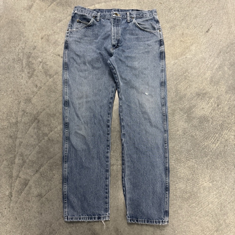 Men's Wrangler Jeans Light Wash Straight Leg Essential Fall Faded 36x32